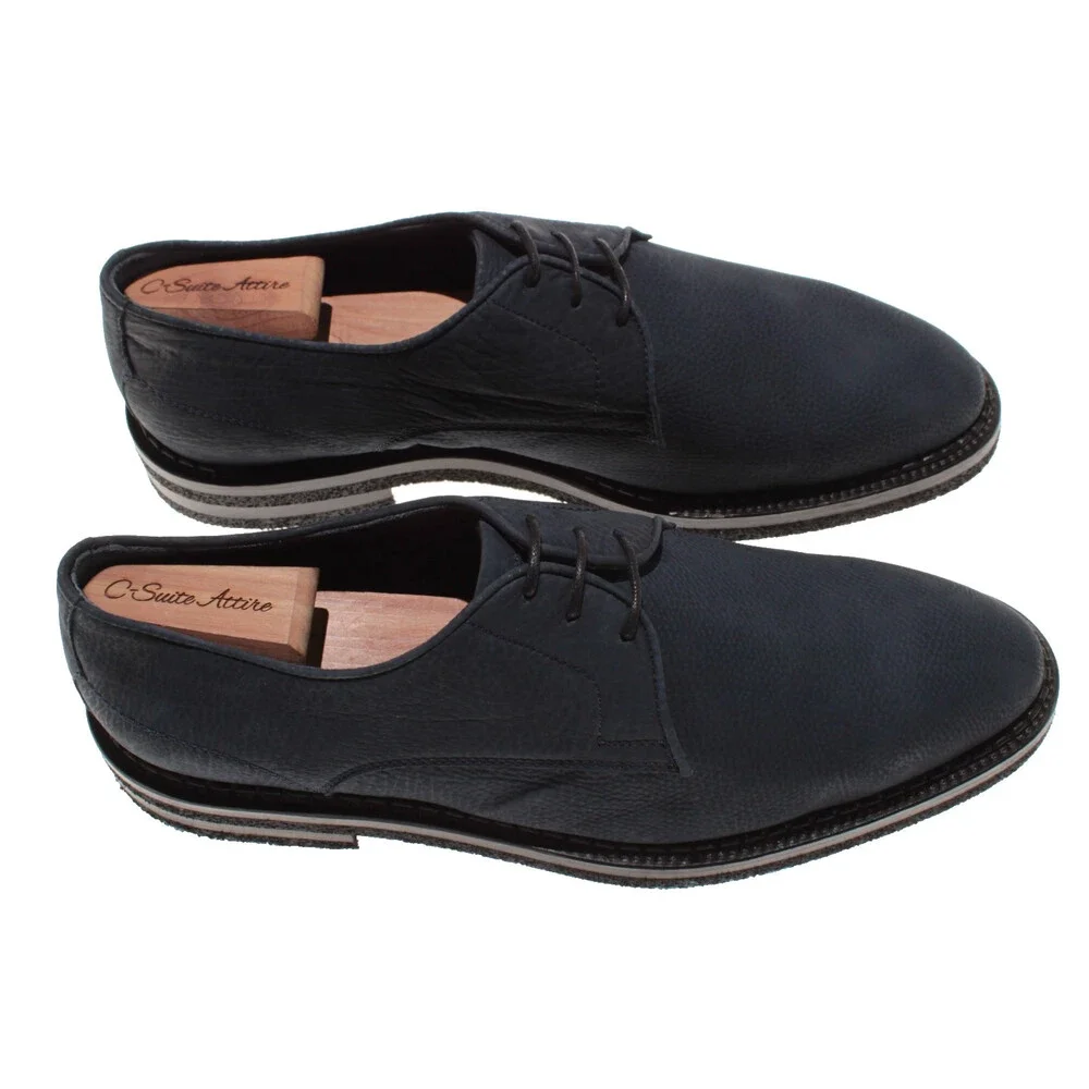 Di Bianco NWD Soverato Lace Up Derby Dress Shoes Size 9 in Navy Blue Leather